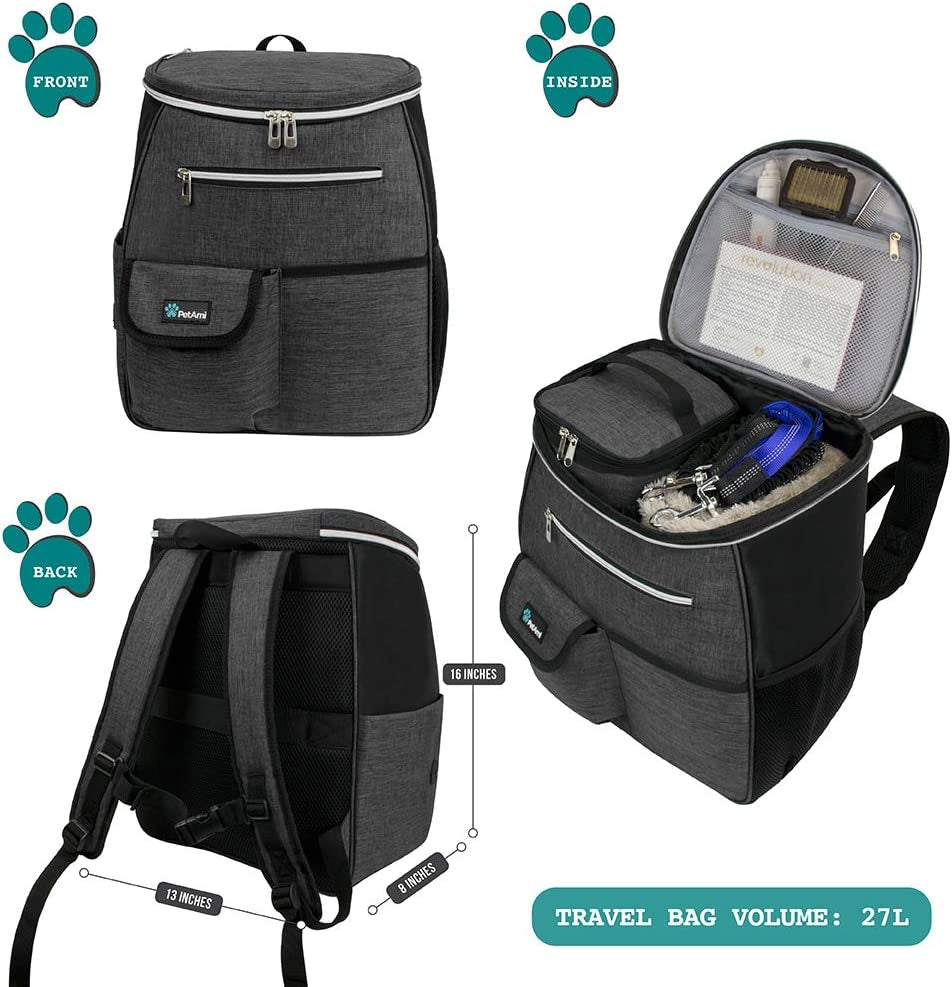 Airline Approved Dog Travel Backpack - Ultimate Pet Backpack with Food Container, Collapsible Bowls & Puppy Diaper Bag - Perfect for Hiking & Camping - Ideal Dog Mom Gift - Dark Gray