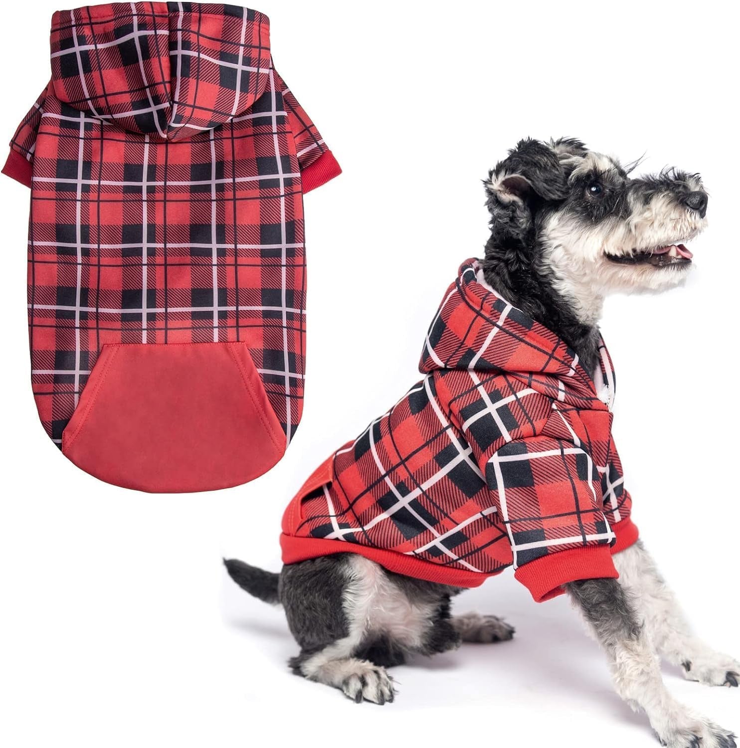 Plaid Dog Hoodie – Warm Winter Coat with Leash Hole, Stylish Sweater for Small, Medium & Large Dogs & Cats
