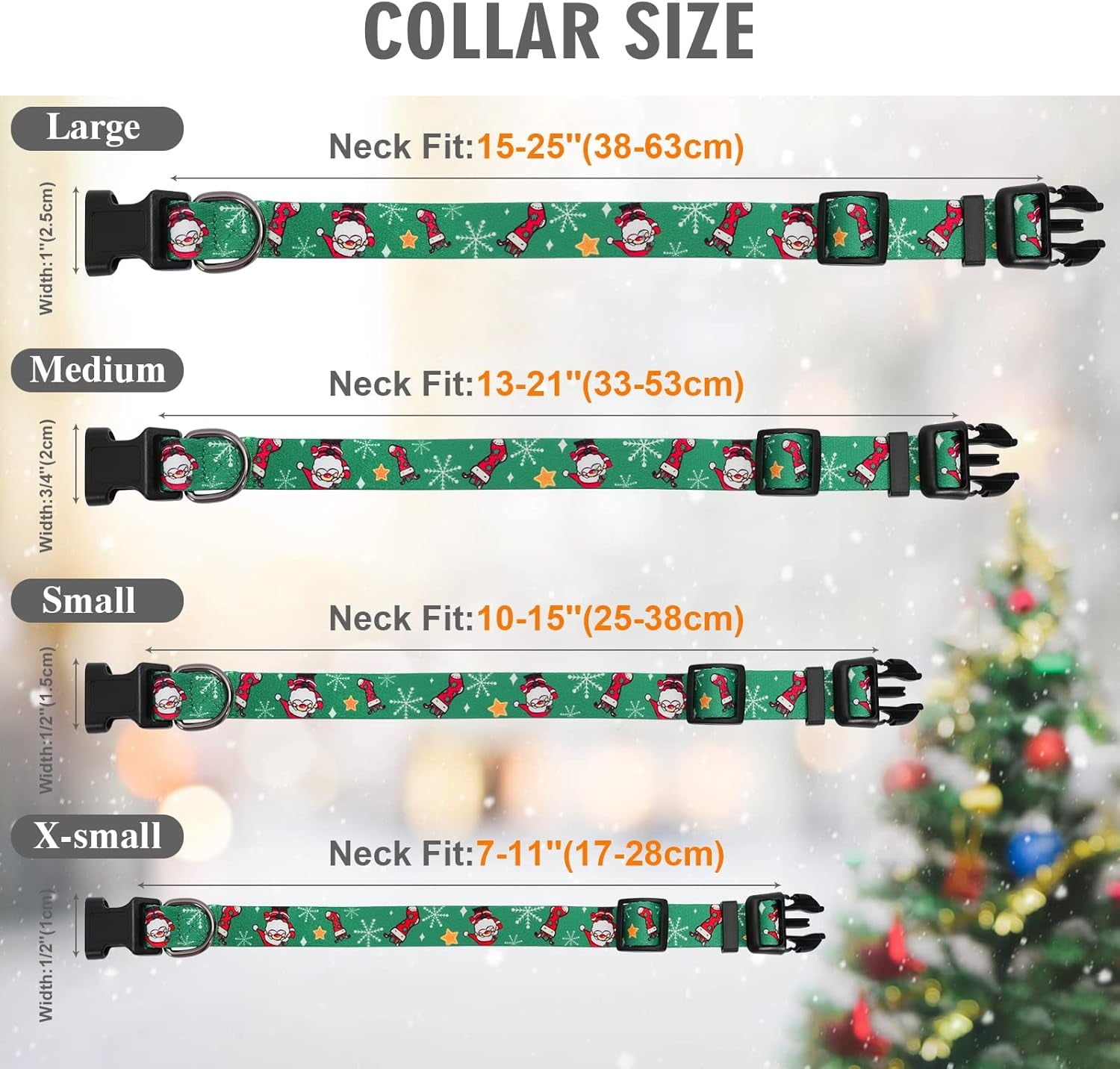 Christmas Dog Collar - Adjustable Pet Collar with Santa & Snowflakes