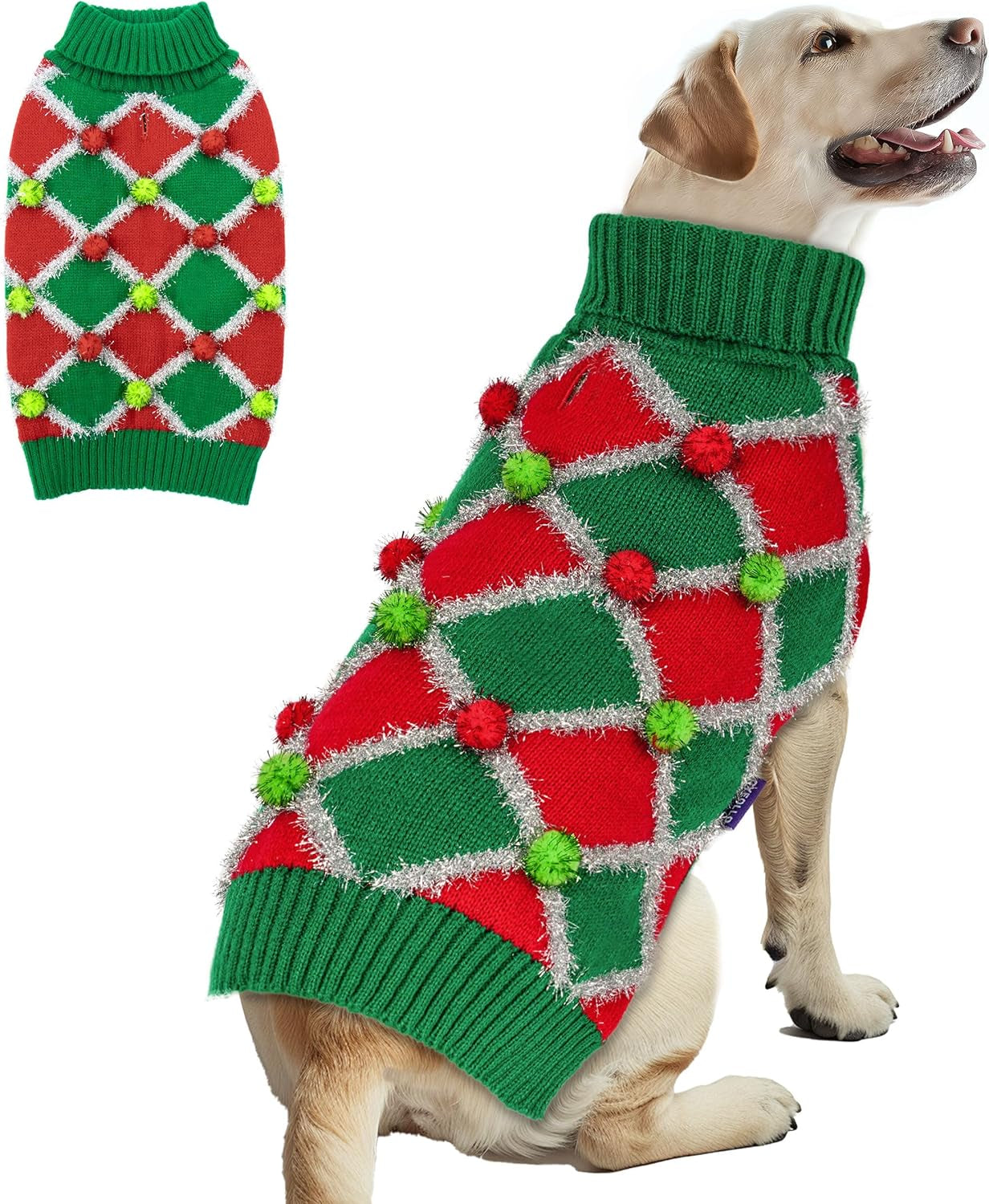 Dog Christmas Sweater Sparkly Holiday Dog Xmas Sweaters Turtleneck Puppy Winter Clothes for Small Dogs & Cats Apparel