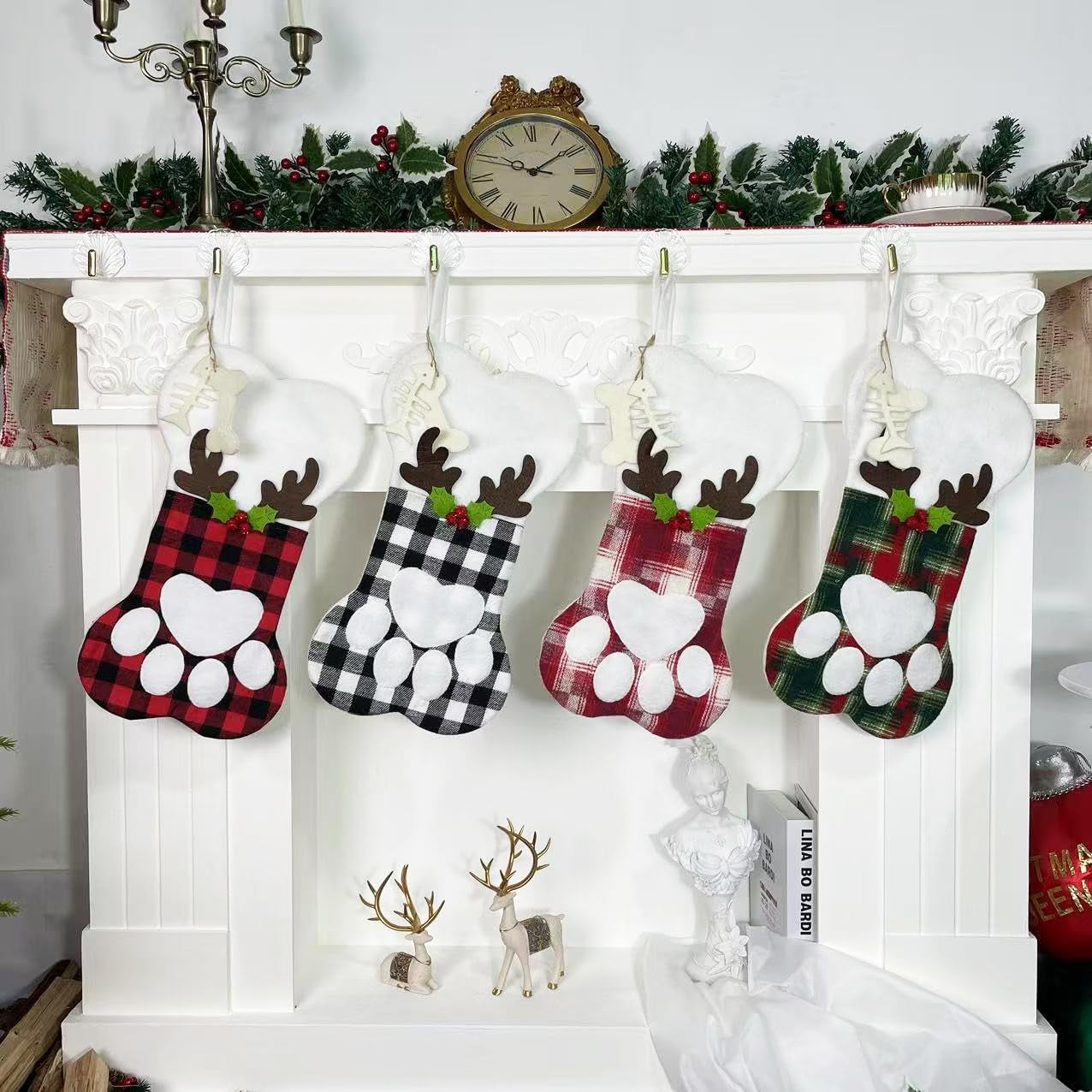 Large Dog & Cat Christmas Stockings – Plush Paw-Shaped Holiday Hanging Socks