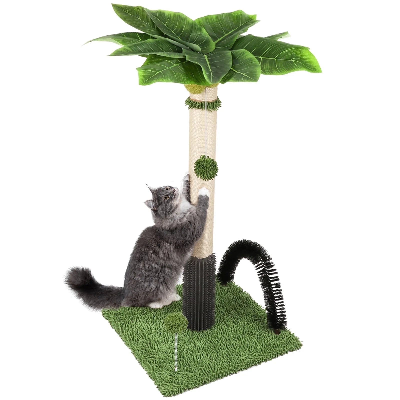 Cat Post 38" – Tall Cat Scratching Post for Indoor Cats with Dangling Ball & Spring Toy (Green)