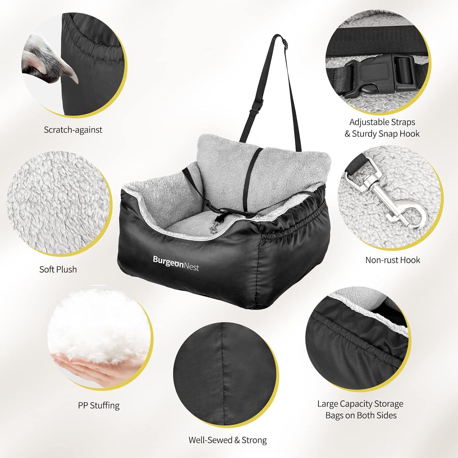 Dog Car Seat for Small Dogs – Cozy Booster Bed with Leash & Storage