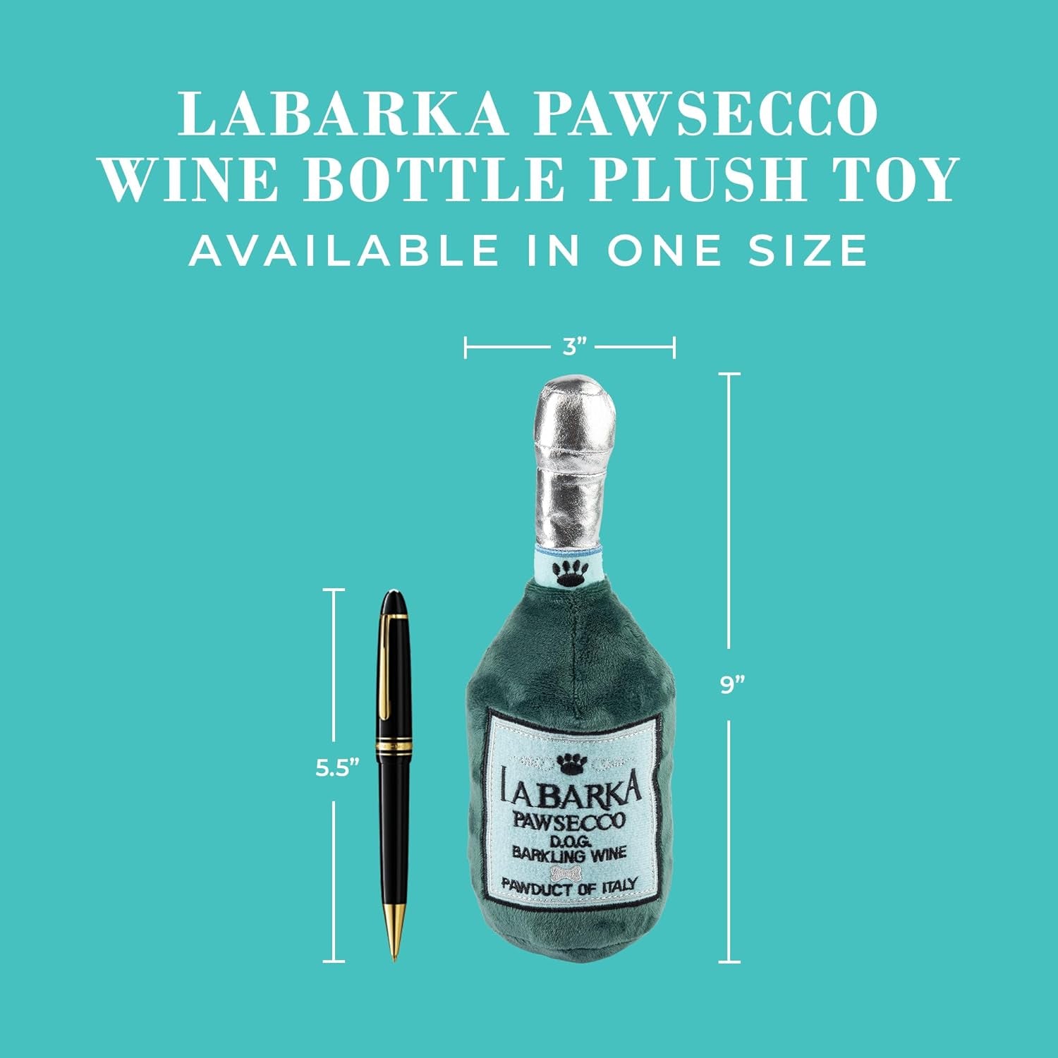 LaBarka Pawsecco Plush Dog Toy – Funny Designer Parody Toy with Squeaker for All Breeds, Soft, Stylish & Machine-Washable