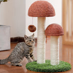 2 Mushrooms Cat Scratching Post – 19" Sisal Rope Cat Scratcher with Grass Base & Dangling Ball, Cute Mushroom Design for Kittens & Small Cats