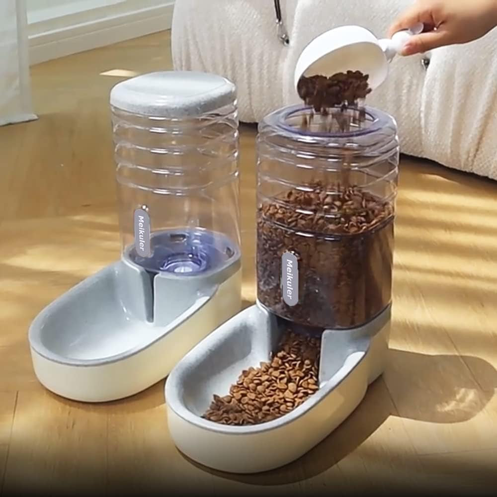 Automatic Dog Cat Feeder & Water Dispenser Set – 1 Gallon x 2