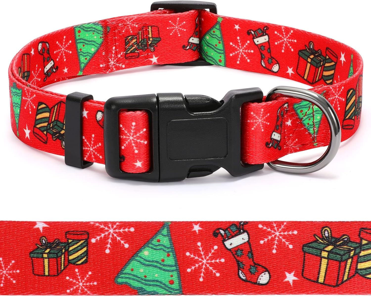 Christmas Dog Collar - Adjustable Pet Collar with Santa & Snowflakes