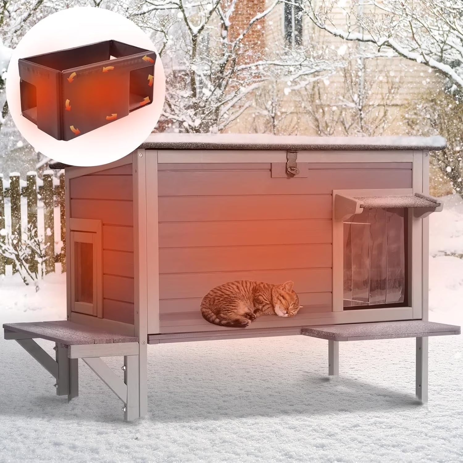 🏠❄️ Insulated Heated Cat House with Temperature Control – Weatherproof Feral & Outdoor Cat Shelter