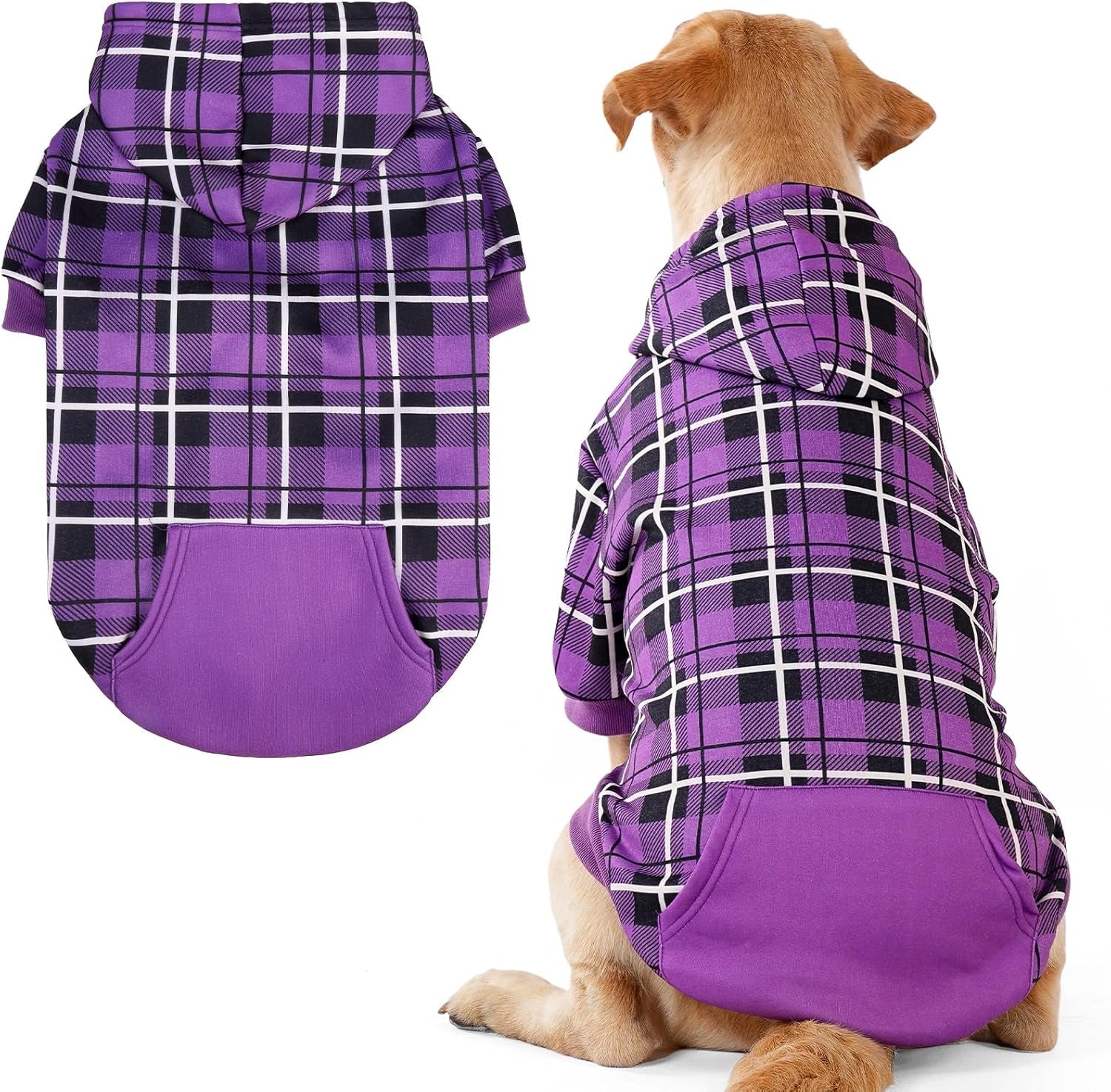 Plaid Dog Hoodie – Warm Winter Coat with Leash Hole, Stylish Sweater for Small, Medium & Large Dogs & Cats