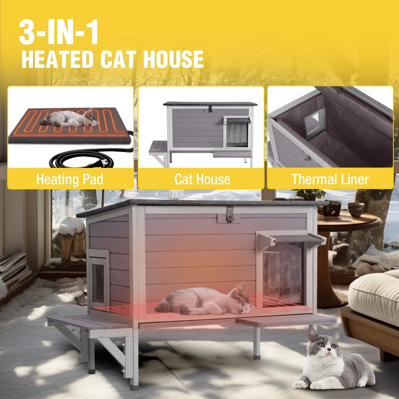 🏠❄️ Insulated Heated Cat House with Temperature Control – Weatherproof Feral & Outdoor Cat Shelter