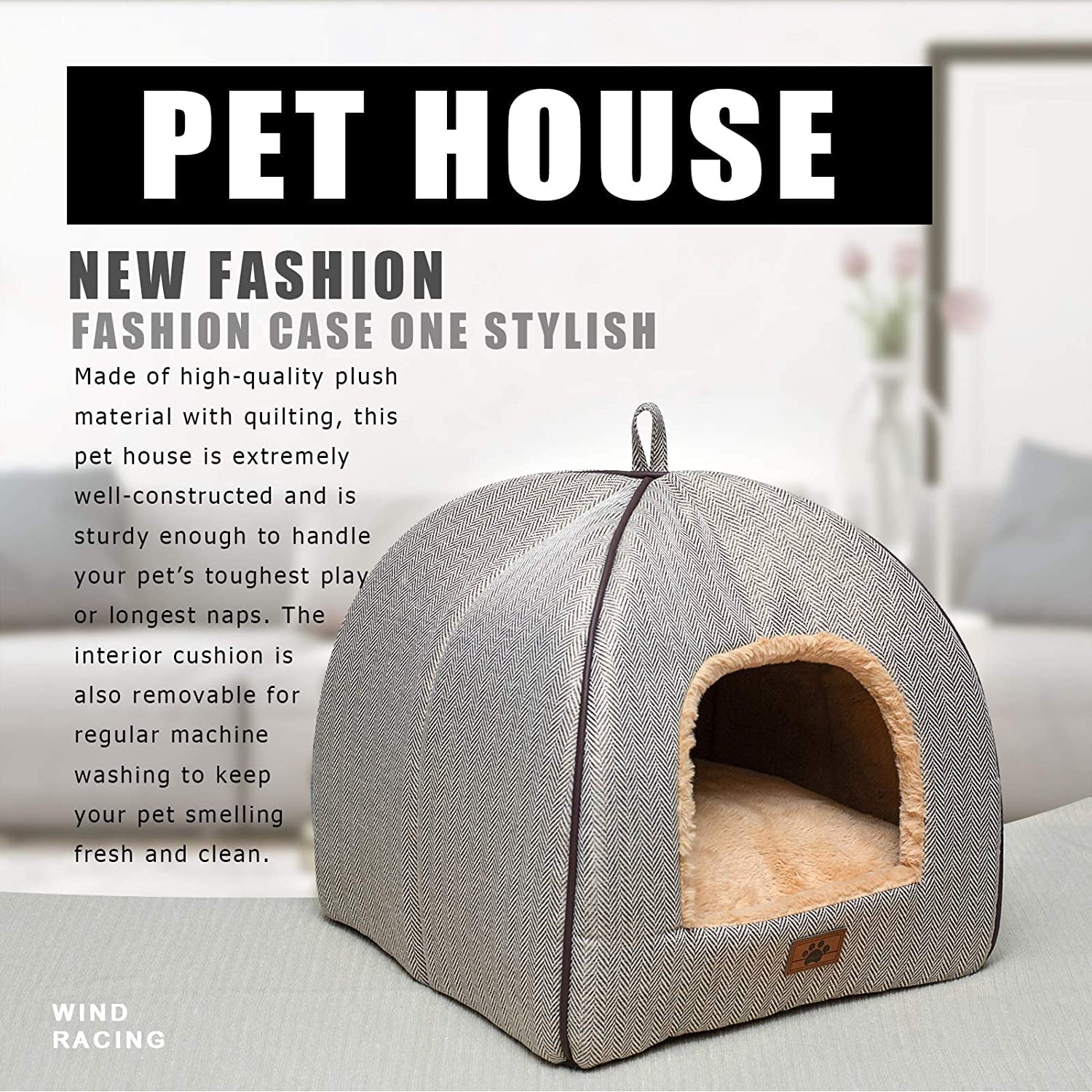 Cat Cave Bed – Indoor Cat House with Washable Cushion & Tent Design - FurriendlyPaws | Furry Friends, Happy Hearts