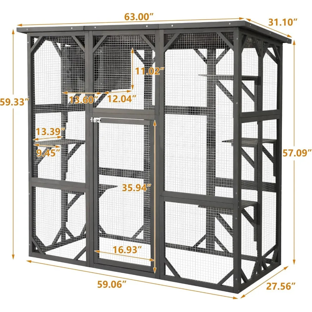 Large Wooden Outdoor Cat Enclosure – Weatherproof Catio