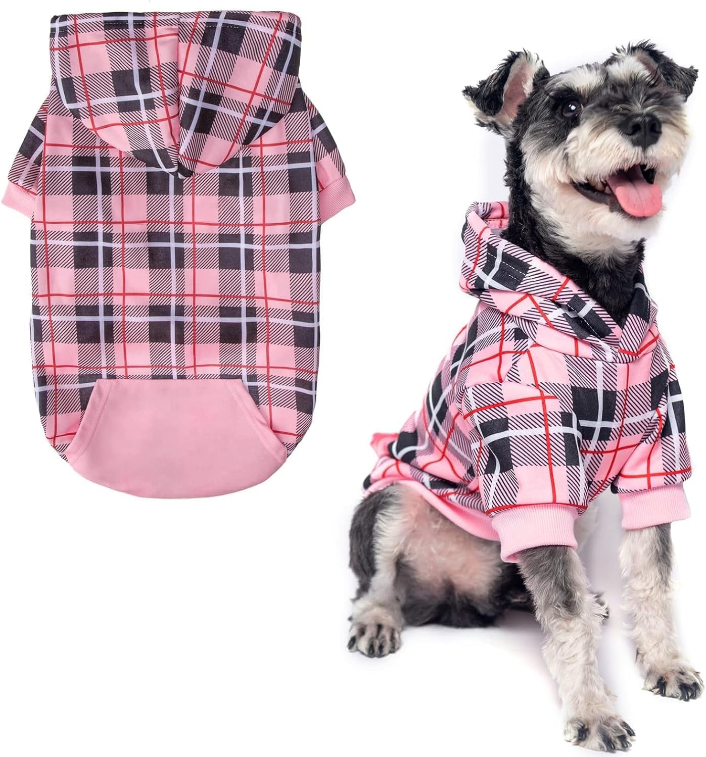 Plaid Dog Hoodie – Warm Winter Coat with Leash Hole, Stylish Sweater for Small, Medium & Large Dogs & Cats