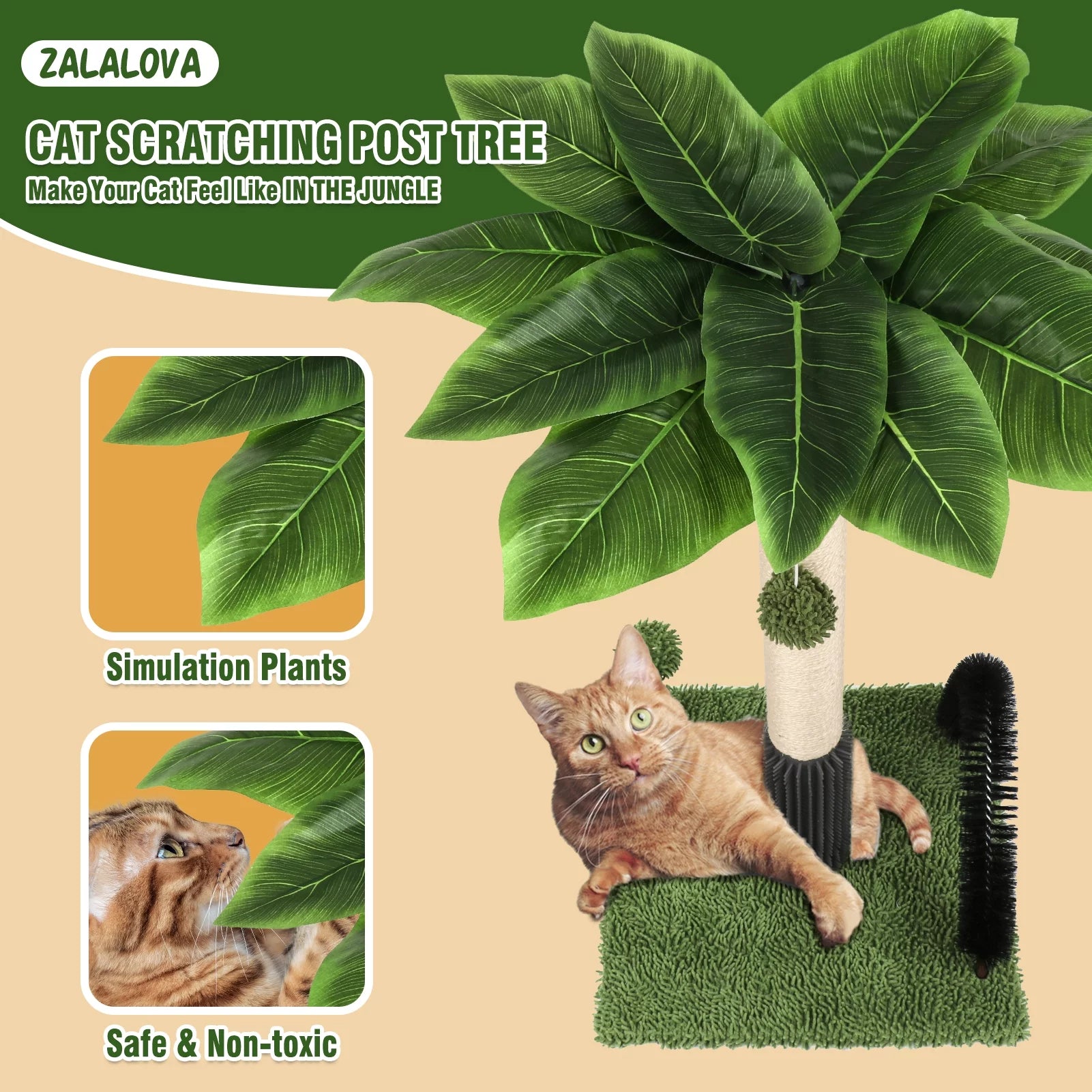 Cat Post 38" – Tall Cat Scratching Post for Indoor Cats with Dangling Ball & Spring Toy (Green)