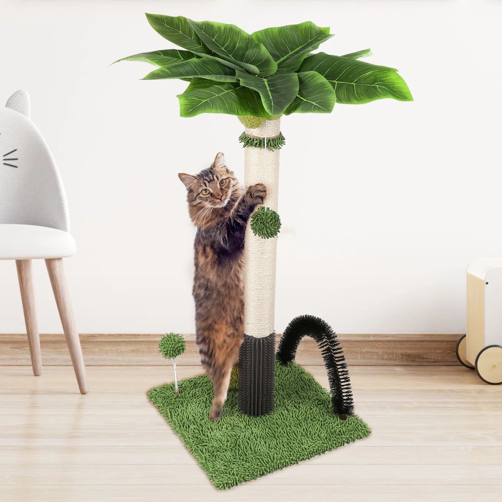 Cat Post 38" – Tall Cat Scratching Post for Indoor Cats with Dangling Ball & Spring Toy (Green)
