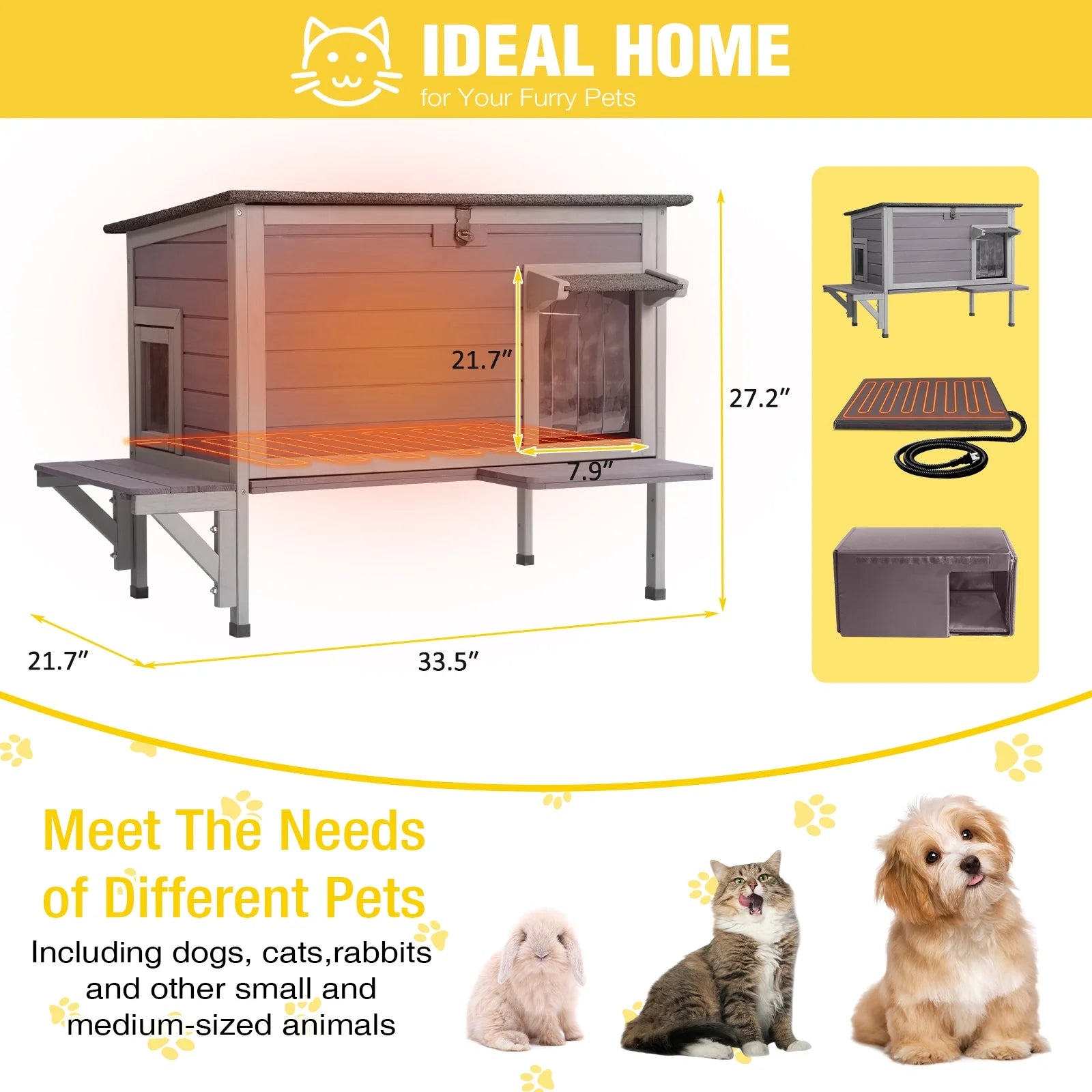 🏠❄️ Insulated Heated Cat House with Temperature Control – Weatherproof Feral & Outdoor Cat Shelter