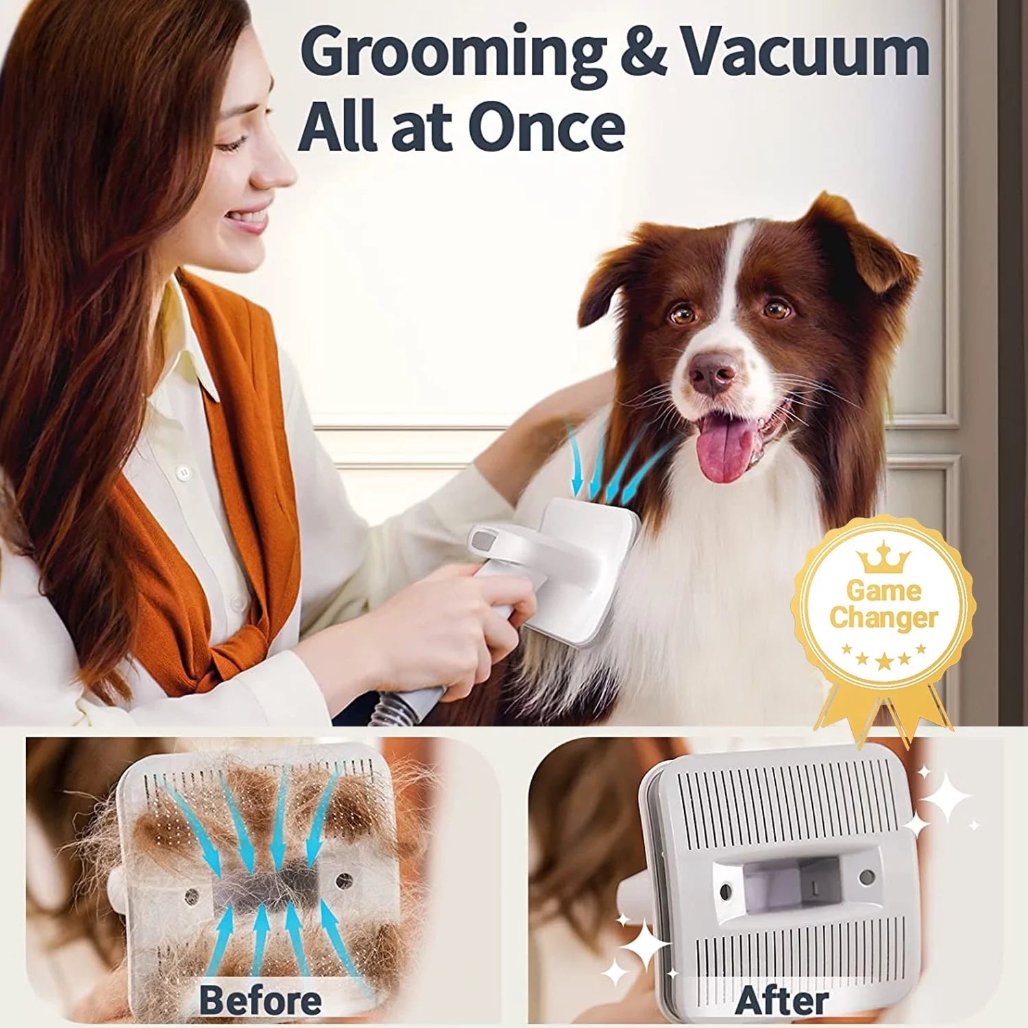 Oneisall 7-in-1 Dog Grooming Kit & Low Noise Pet Grooming Vacuum – 1.5L Large Dust Cup, 7 Professional Tools for Shedding, Hair Trimming & Home/Car Cleaning
