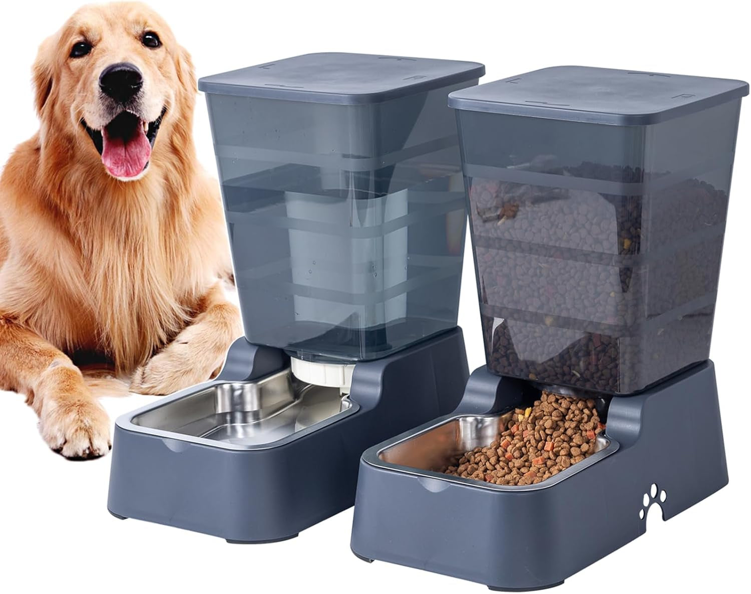 Automatic Dog Cat Feeder & Water Dispenser Set – 1 Gallon x 2