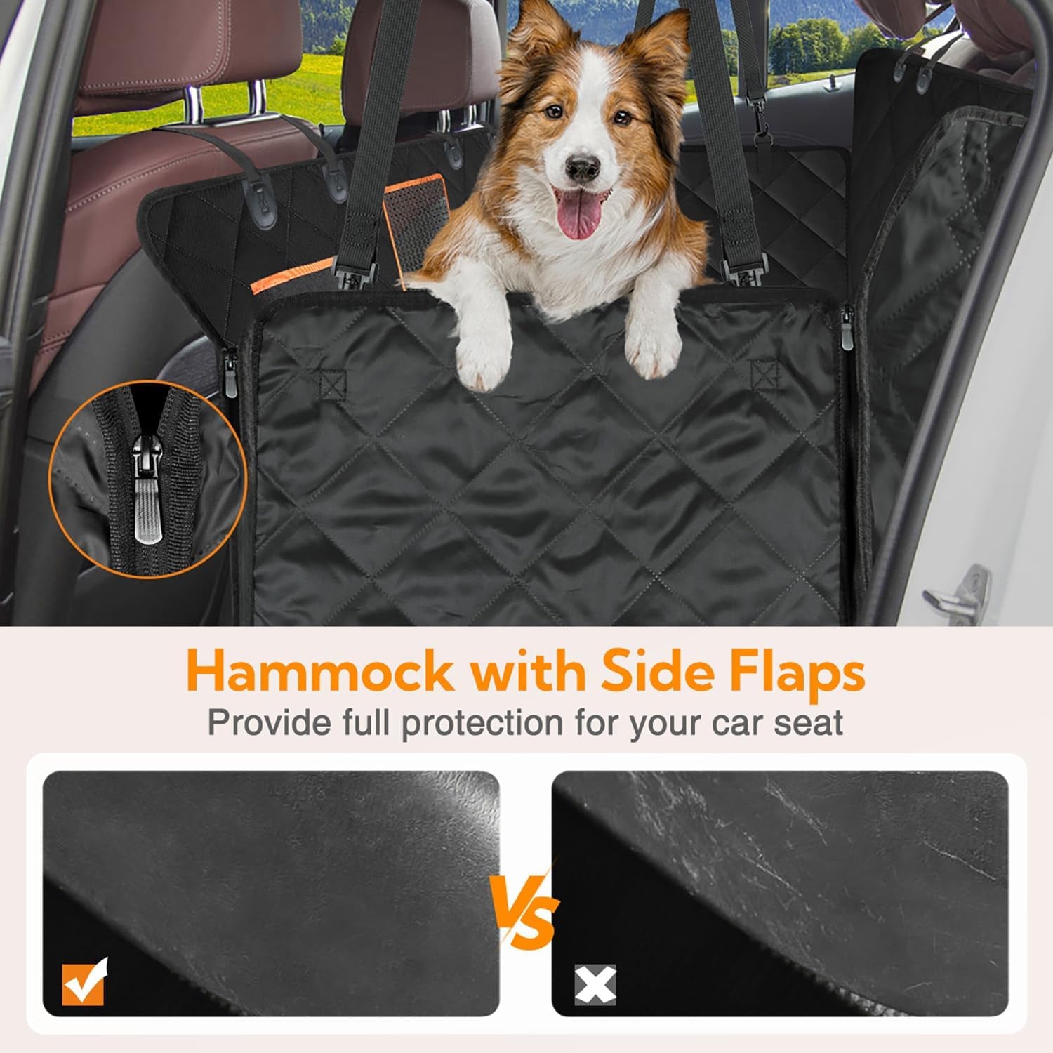 Dog Car Seat Cover for Back Seat  - Waterproof Hammock with Side Flaps & Mesh Window – Heavy Duty Pet Seat Protector