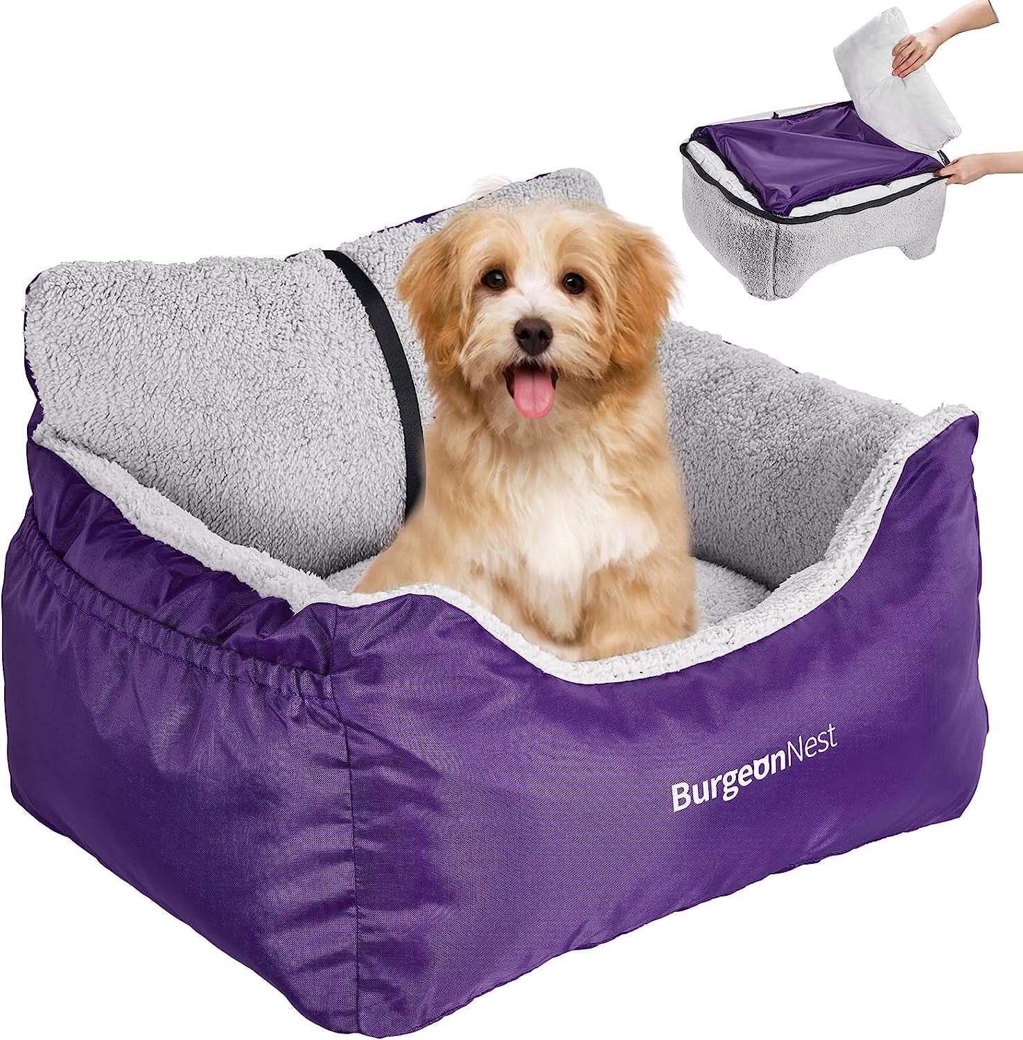 Dog Car Seat for Small Dogs – Cozy Booster Bed with Leash & Storage