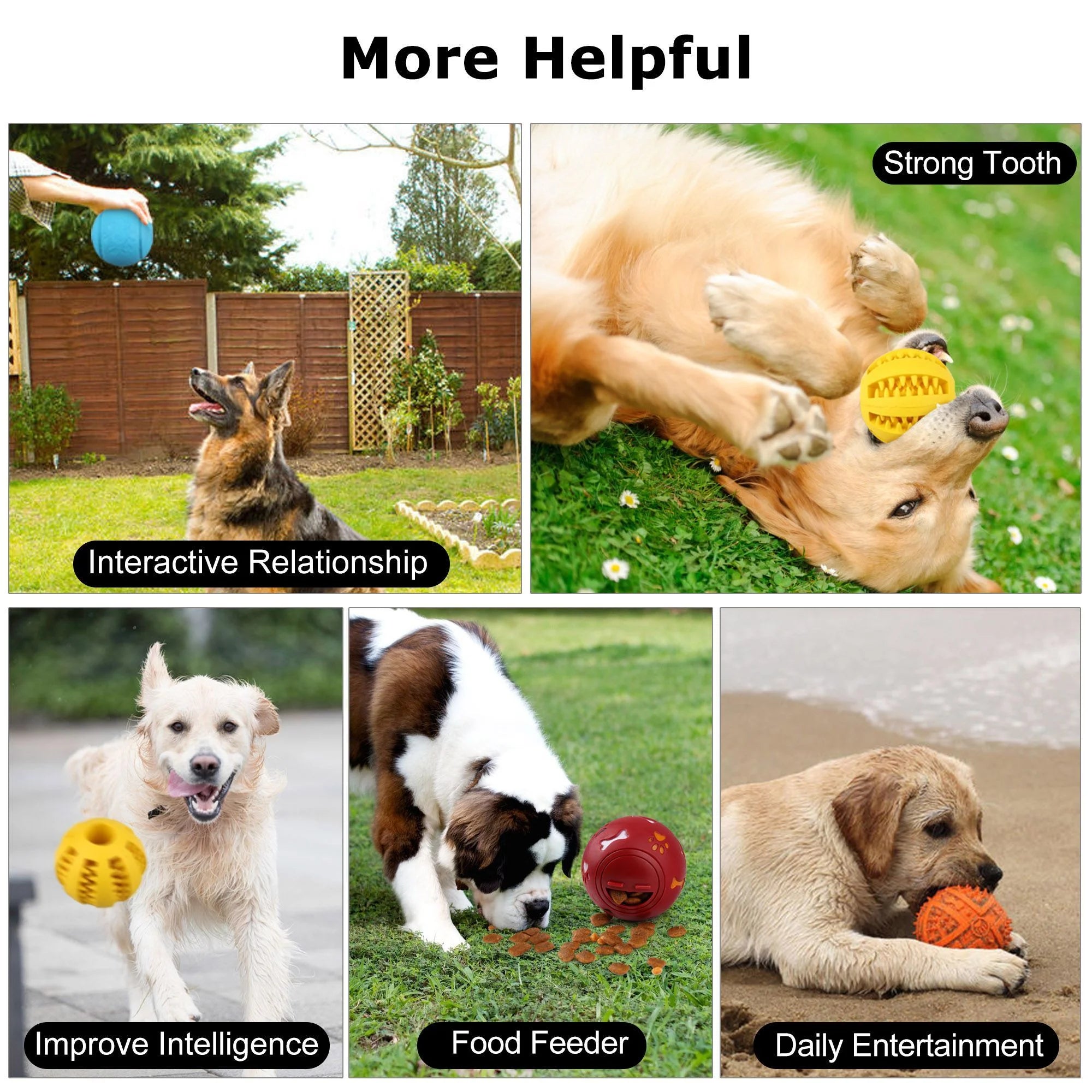4 Pack Large Dog Treat Balls – Interactive Food Dispensing Puzzle Toys for Puppies, IQ Training, Teeth Cleaning & Chewing – Natural Rubber, Non-Toxic