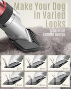 Pet grooming tool with adjustable guards on a gray background