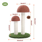 2 Mushrooms Cat Scratching Post – 19" Sisal Rope Cat Scratcher with Grass Base & Dangling Ball, Cute Mushroom Design for Kittens & Small Cats