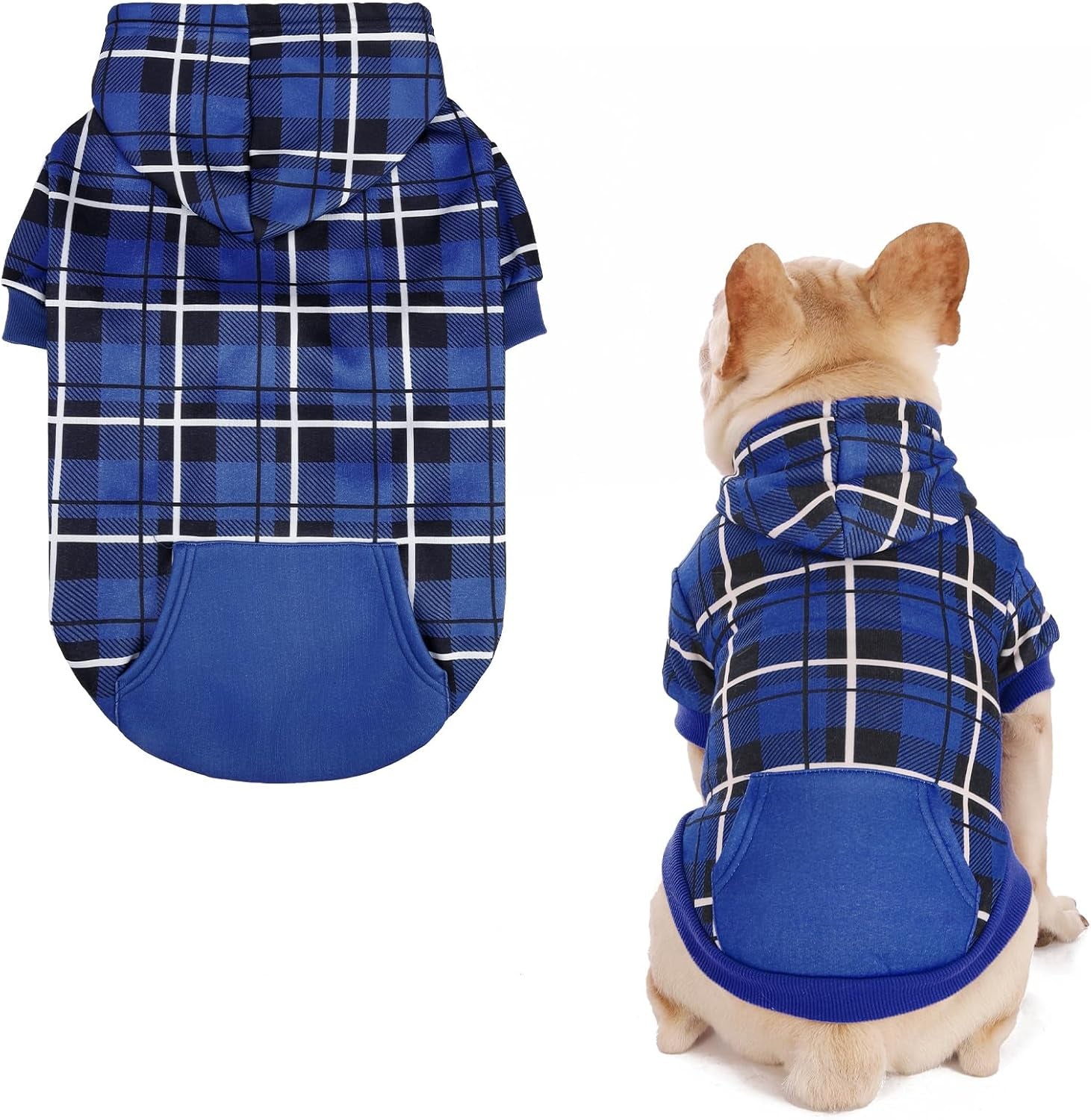 Plaid Dog Hoodie – Warm Winter Coat with Leash Hole, Stylish Sweater for Small, Medium & Large Dogs & Cats