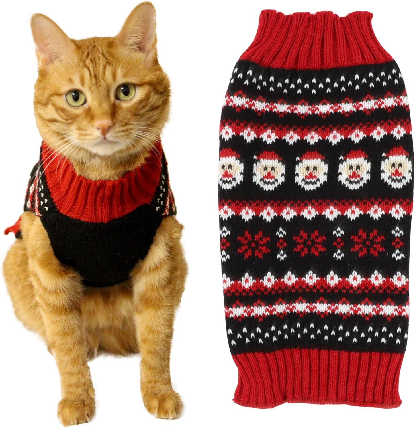 Christmas Cat Sweater – Santa Claus Knit Pet Outfit (XS–XL)