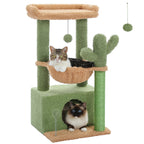 Cat Tree 33" Cactus Cat Tower – Multi-Level Scratching Post with Hammock, Condo & Large Perch for Medium Indoor Cats