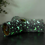 Collapsible Cat Tunnel with Plush Ball Toy – Glow-in-the-Dark Pet Play Tube for Kittens, Rabbits, Ferrets & Small Dogs, Grey Moon & Star Design