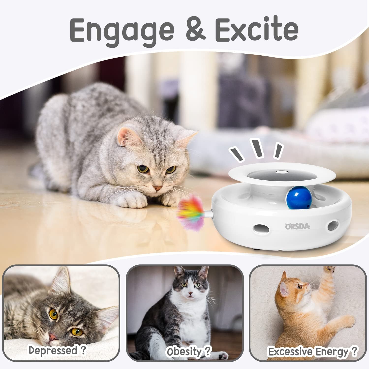 2-in-1 Smart Pet Toy – Automatic Feather & Ball, 3 Modes, Interactive Fun for Cats & Dogs