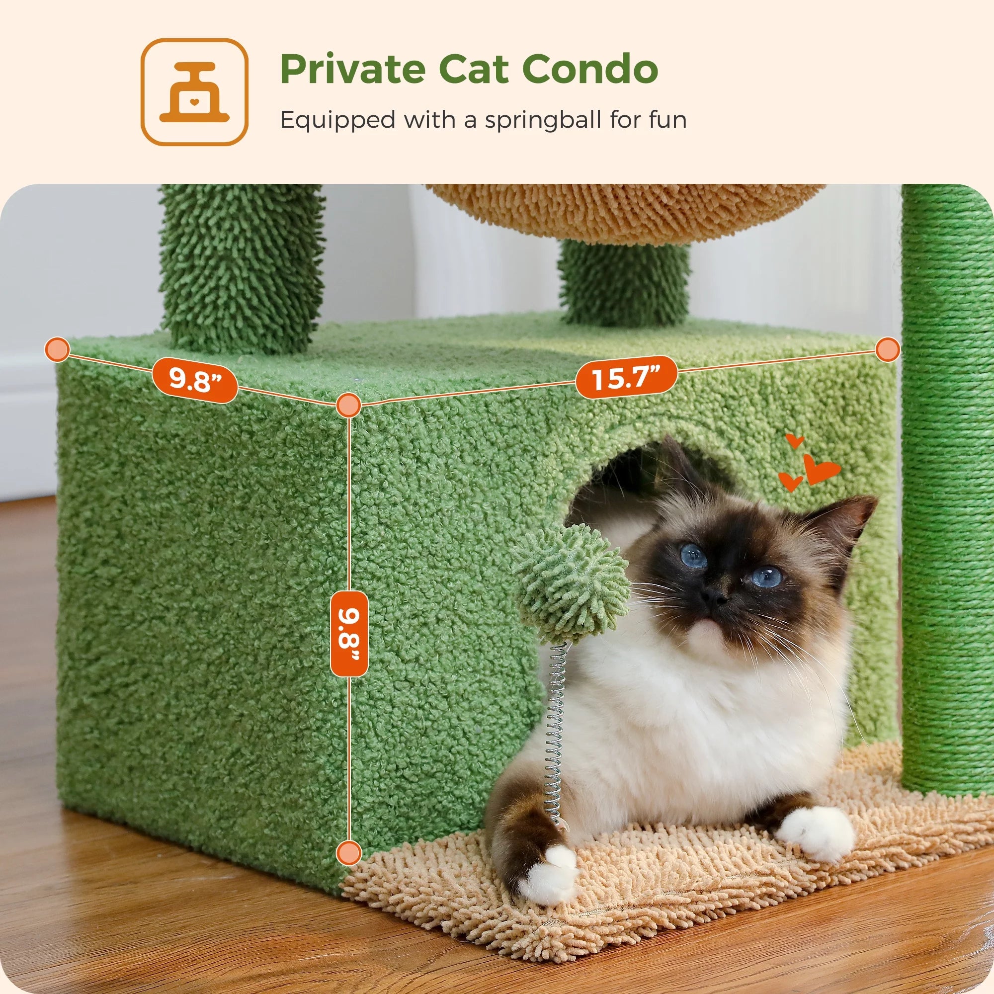 Cat Tree 33" Cactus Cat Tower – Multi-Level Scratching Post with Hammock, Condo & Large Perch for Medium Indoor Cats