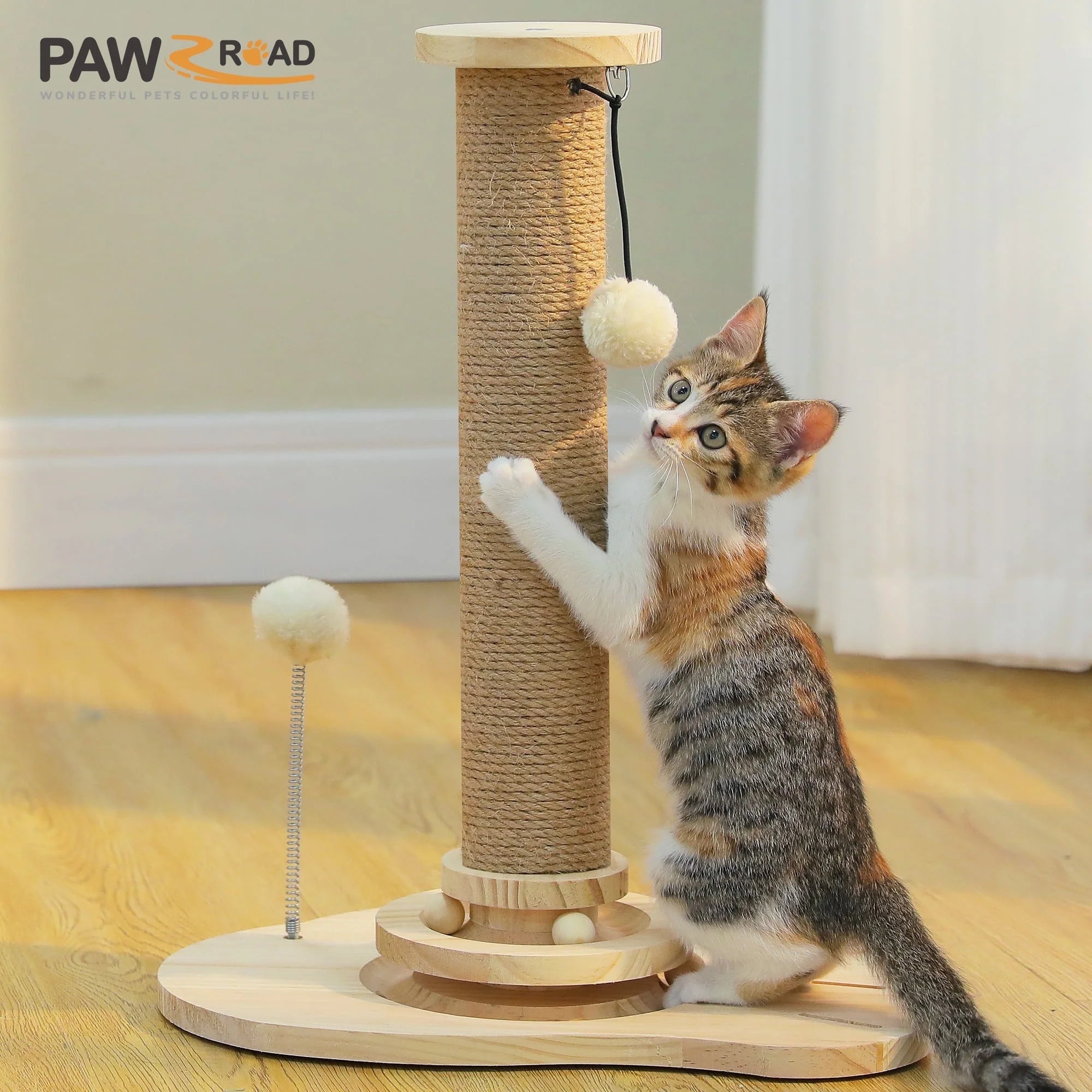 2 Mushrooms Cat Scratching Post – 19" Sisal Rope Cat Scratcher with Grass Base & Dangling Ball, Cute Mushroom Design for Kittens & Small Cats