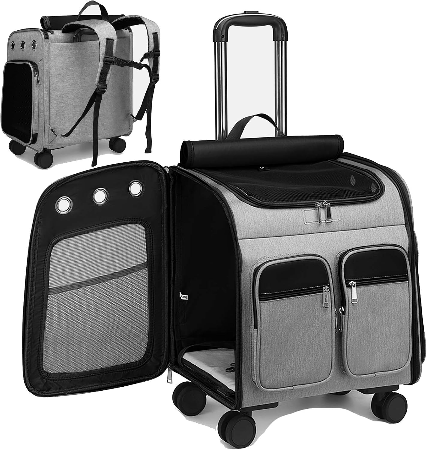 Wheeled Pet Carrier Backpack & Stroller – Travel Bag for Dogs & Cats