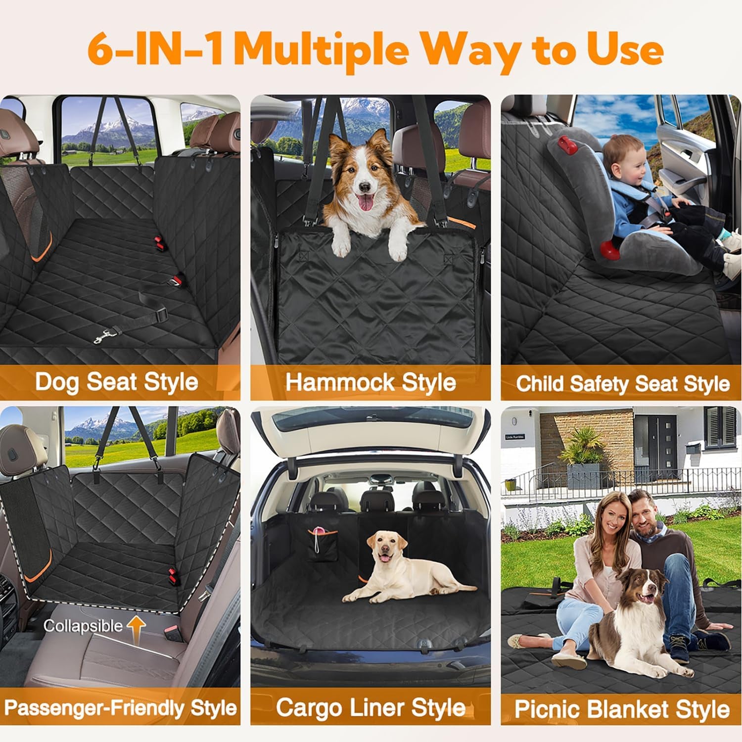 Dog Car Seat Cover for Back Seat  - Waterproof Hammock with Side Flaps & Mesh Window – Heavy Duty Pet Seat Protector