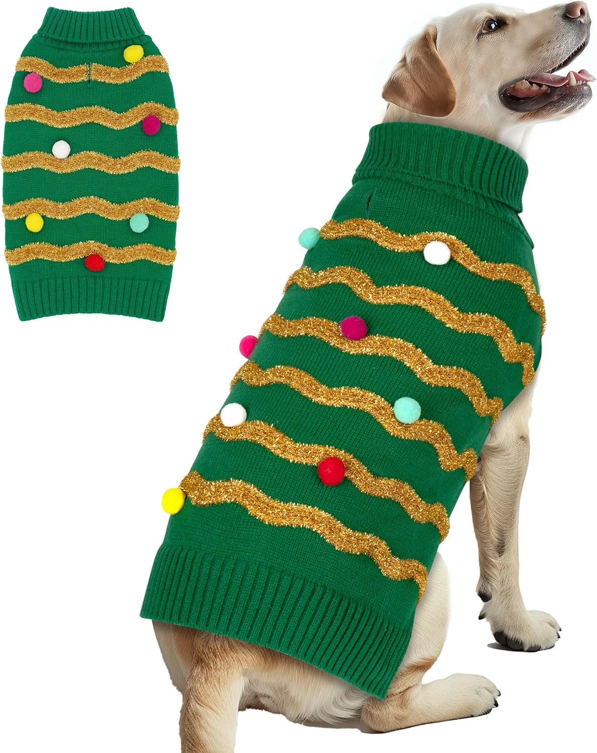 Dog Christmas Sweater Sparkly Holiday Dog Xmas Sweaters Turtleneck Puppy Winter Clothes for Small Dogs & Cats Apparel