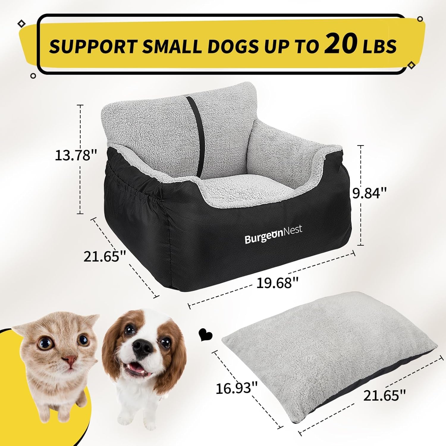 Dog Car Seat for Small Dogs – Cozy Booster Bed with Leash & Storage