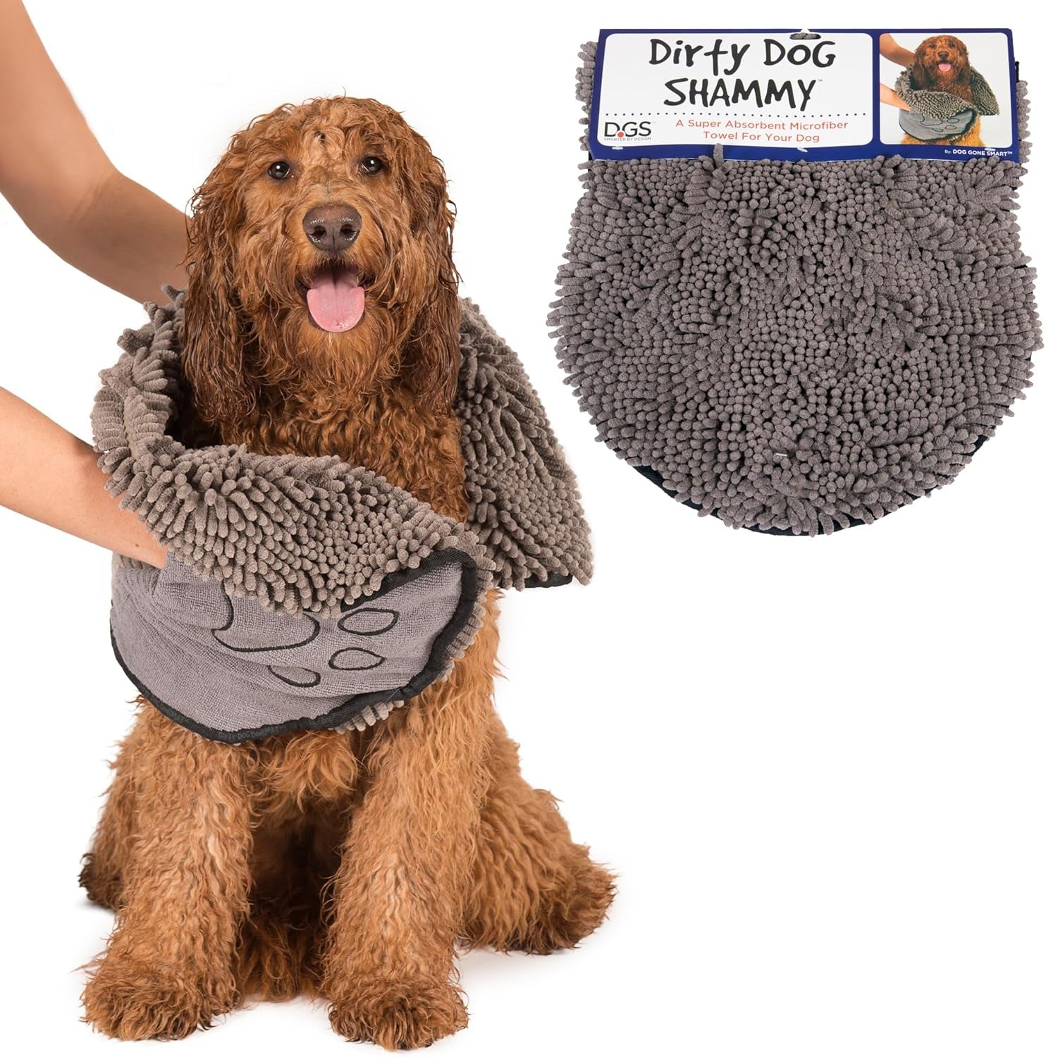 Dirty Dog Shammy – Super Absorbent Dog Drying Towel with Dual Hand Pockets & Elastic | Fast-Drying Plush Microfiber, Machine Washable, 31"x13"