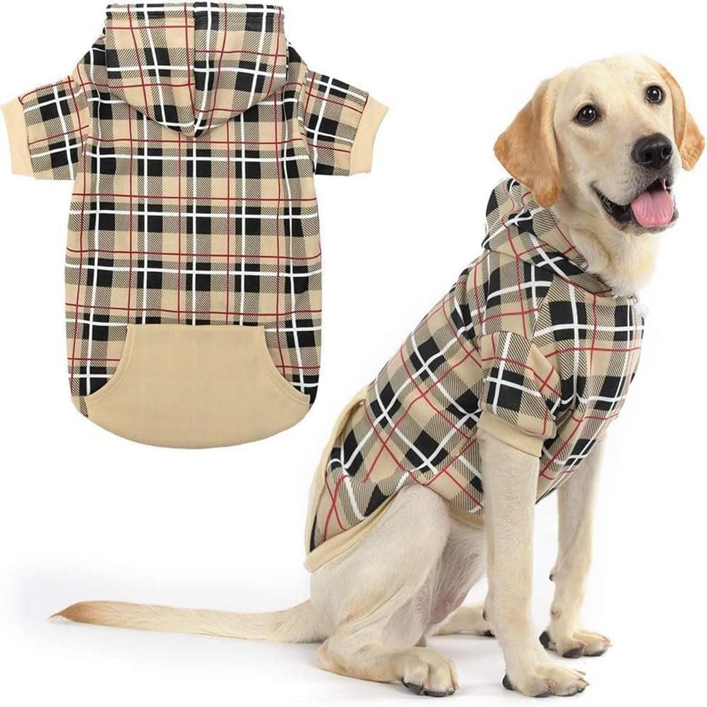 Plaid Dog Hoodie – Warm Winter Coat with Leash Hole, Stylish Sweater for Small, Medium & Large Dogs & Cats