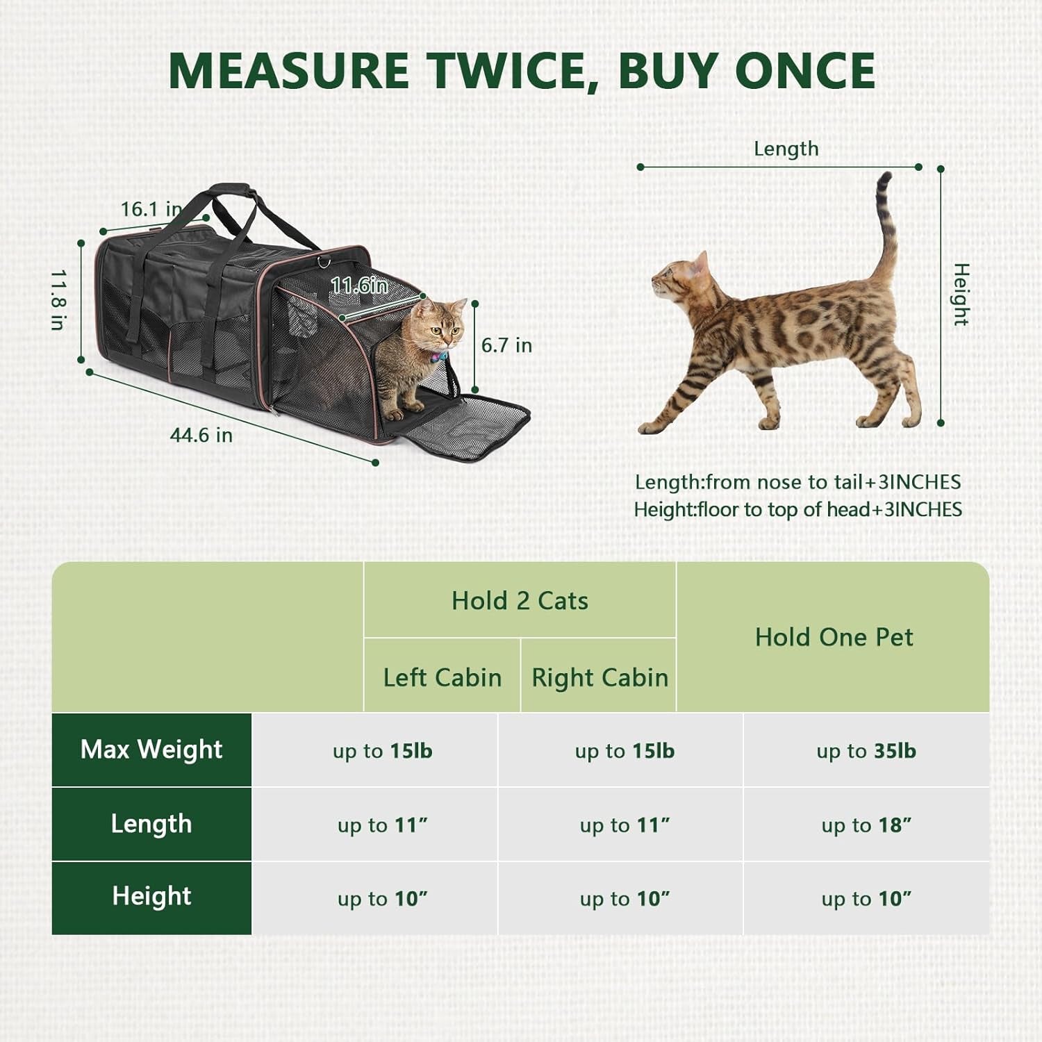 Expandable Cat Travel Carrier - Double Compartment w/ Litter Boxes