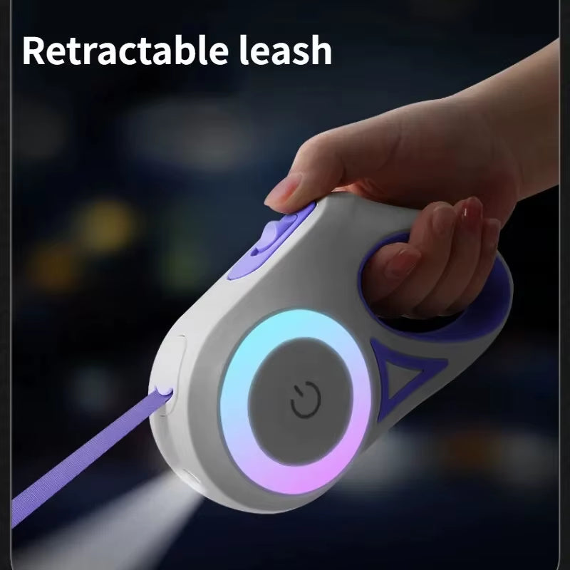 3M/5M Retractable Dog Leash with LED Flashlight & RGB Glow – Durable Nylon Night Walking Leash for Small Dogs & Cats, Tangle-Free Outdoor Lead