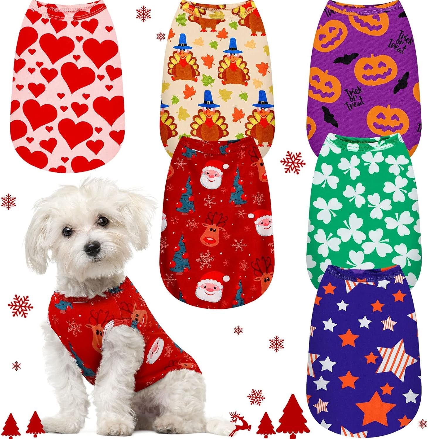 6-Pack Holiday Dog Shirts – Seasonal Outfits for Halloween, Thanksgiving & Christmas | Pet Tees for Dogs & Cats (S–XL) - FurriendlyPaws | Furry Friends, Happy Hearts