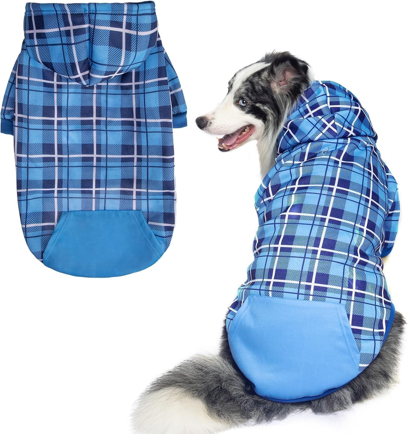 Plaid Dog Hoodie – Warm Winter Coat with Leash Hole, Stylish Sweater for Small, Medium & Large Dogs & Cats