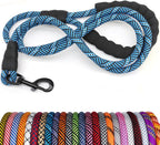 Blue braided dog leash with black clip on a white background, with additional color options below.