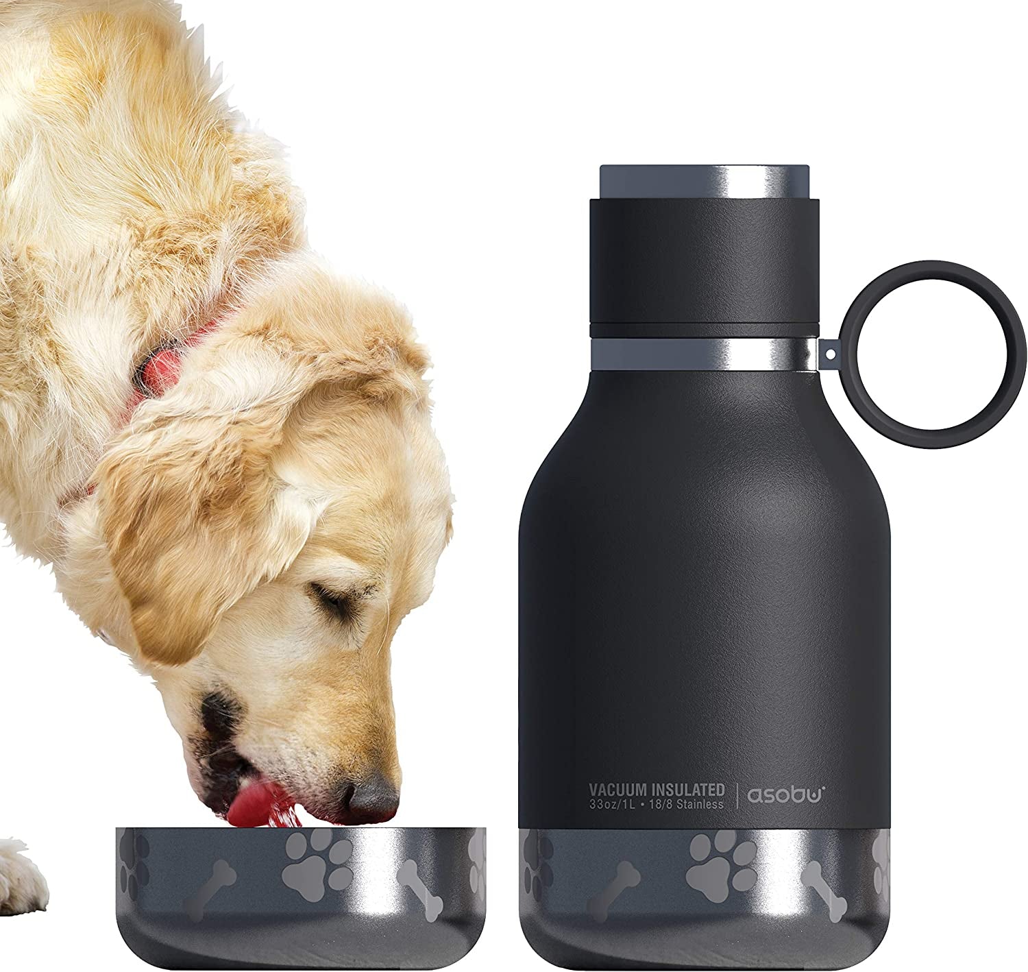 Buddy Bottle™ by Asobu – Stainless Steel Insulated Water Bottle with Removable Dog Bowl & Treat Storage