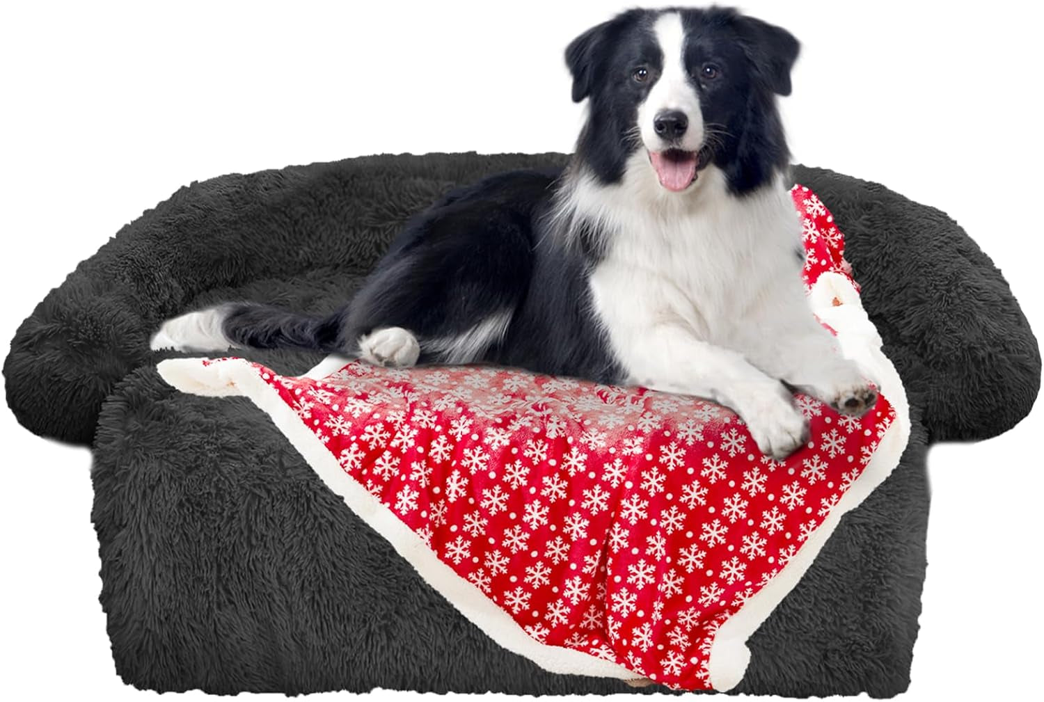 Calming Dog Bed Fluffy Plush Dog Mat for Furniture Protector with Removable Washable Cover for Large Medium Small Dogs and Cats (Small(35X31X5), Dark Grey)