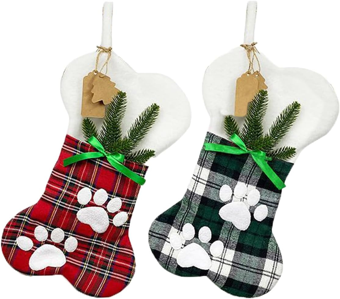 Large Dog & Cat Christmas Stockings – Plush Paw-Shaped Holiday Hanging Socks