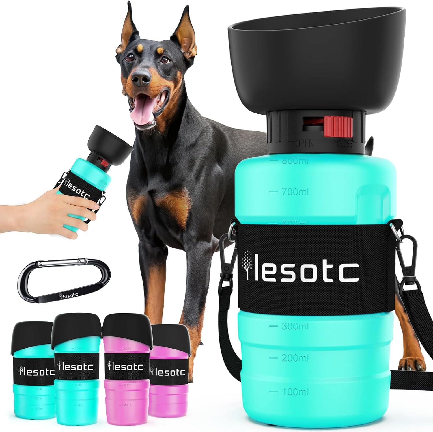 Portable Dog Water Bottle with Built-In Bowl – Leak-Proof, BPA-Free Travel Dispenser for Walks, Hiking & Outdoor Adventures