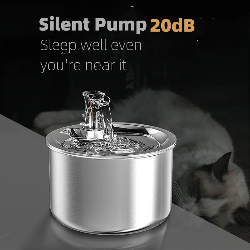 2L Stainless Steel Pet Water Fountain – Automatic Dispenser with Optional Sensor & Heater - FurriendlyPaws | Furry Friends, Happy Hearts